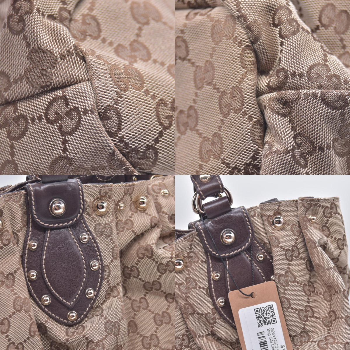 $1595 Gucci Monogram Studded Medium Pelham Shoulder Bag Dark Brown CONSIGNMENT