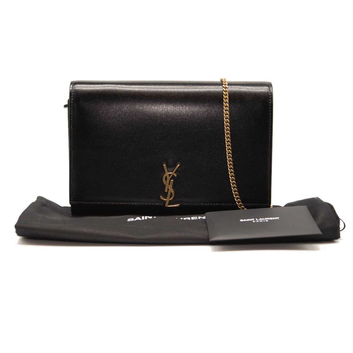 Saint Laurent Glossy Leather Wallet on A Chain New Vert Fonce