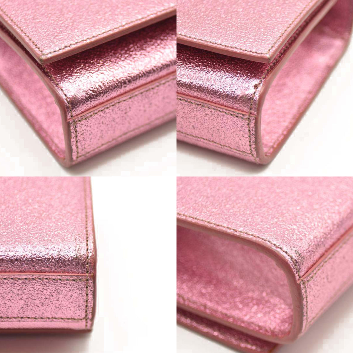 SAINT LAURENT Grain De Poudre Small Metallic Monogram Kate Satchel Old Rose