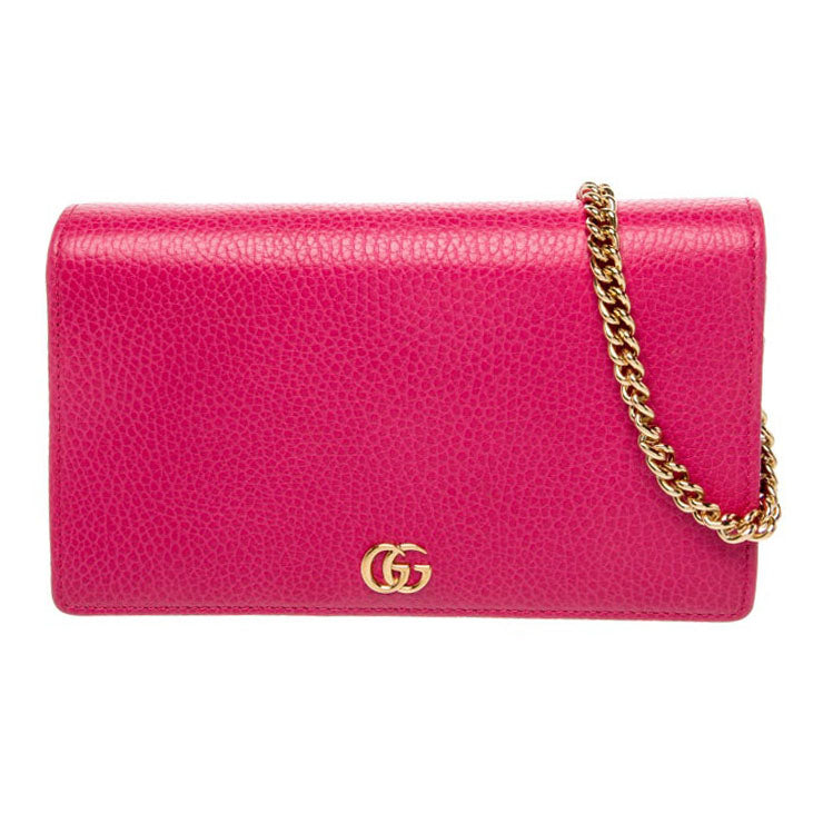 $1150 Gucci Dollar Calfskin Mini GG Marmont Chain Wallet Box Pink