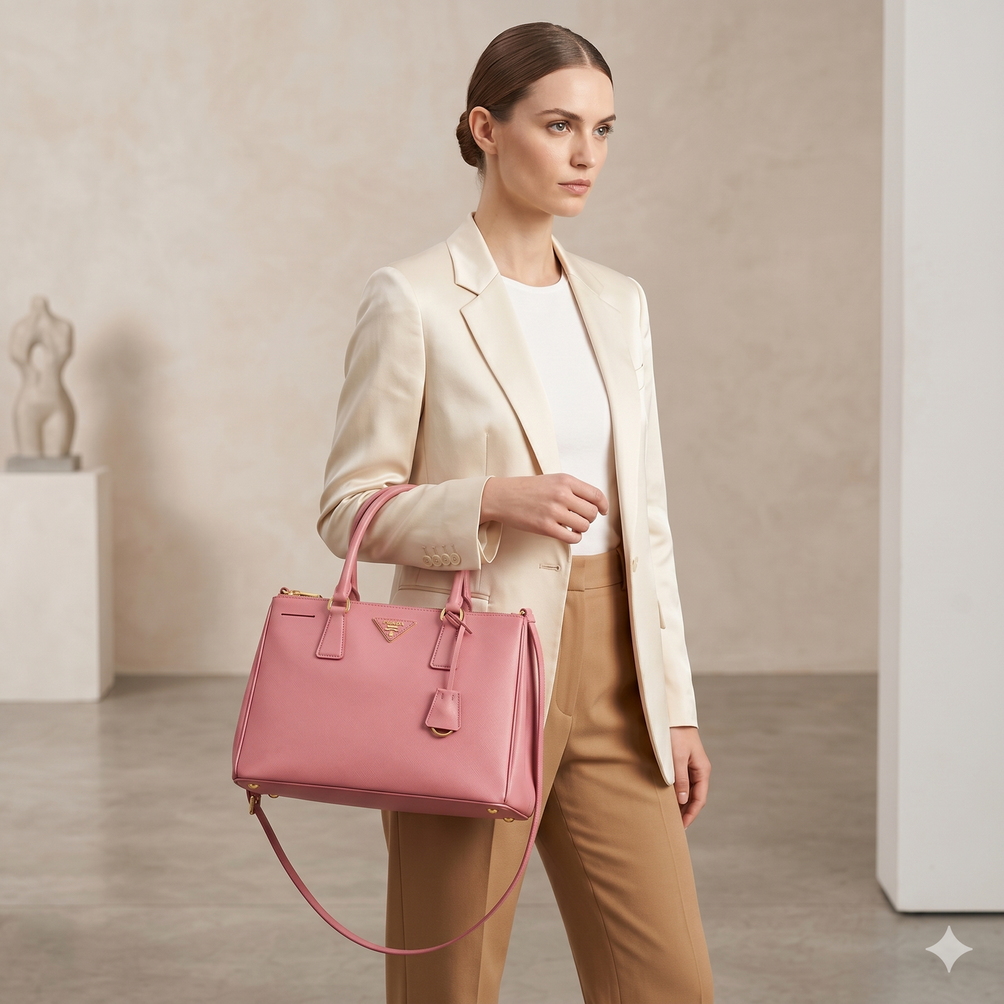 $4500 Prada Saffiano Lux Large Galleria Double Zip Tote Pink