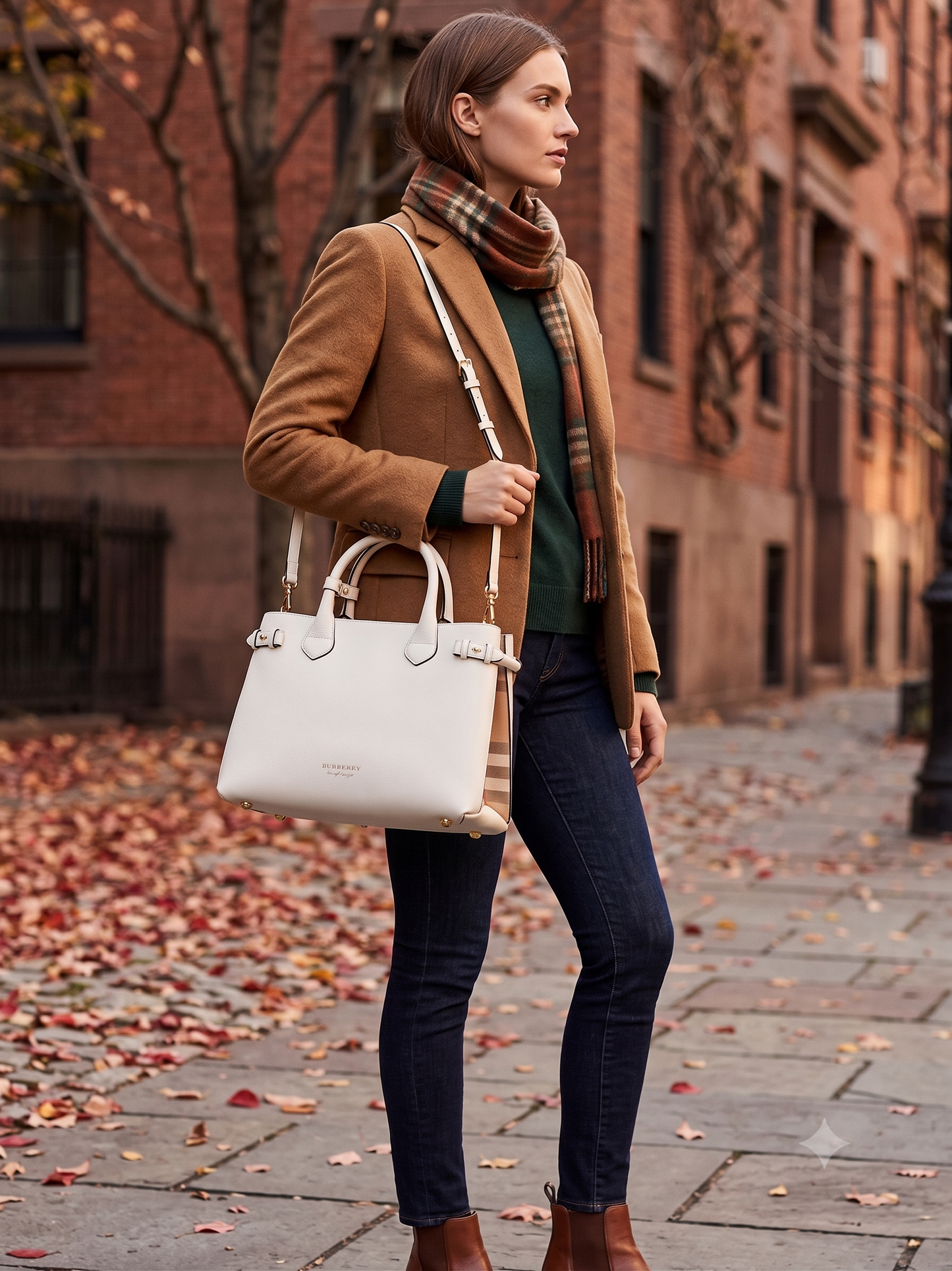 $1795 Burberry Derby Calfskin House Check Medium Banner Tote