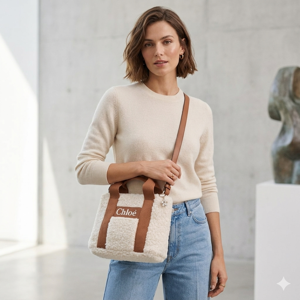 $890 Chloé Small Boa Polyester Leather 2-Way Handbag Mini Tote