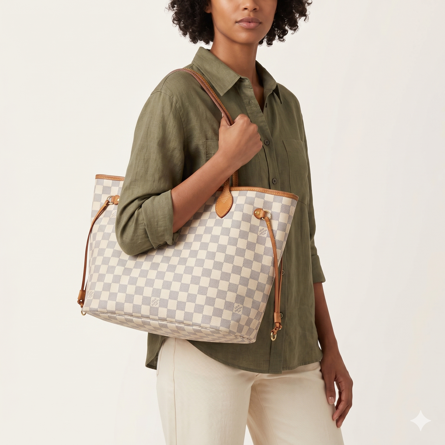 $2170 2014 Louis Vuitton Damier Azur Neverfull MM SA1144