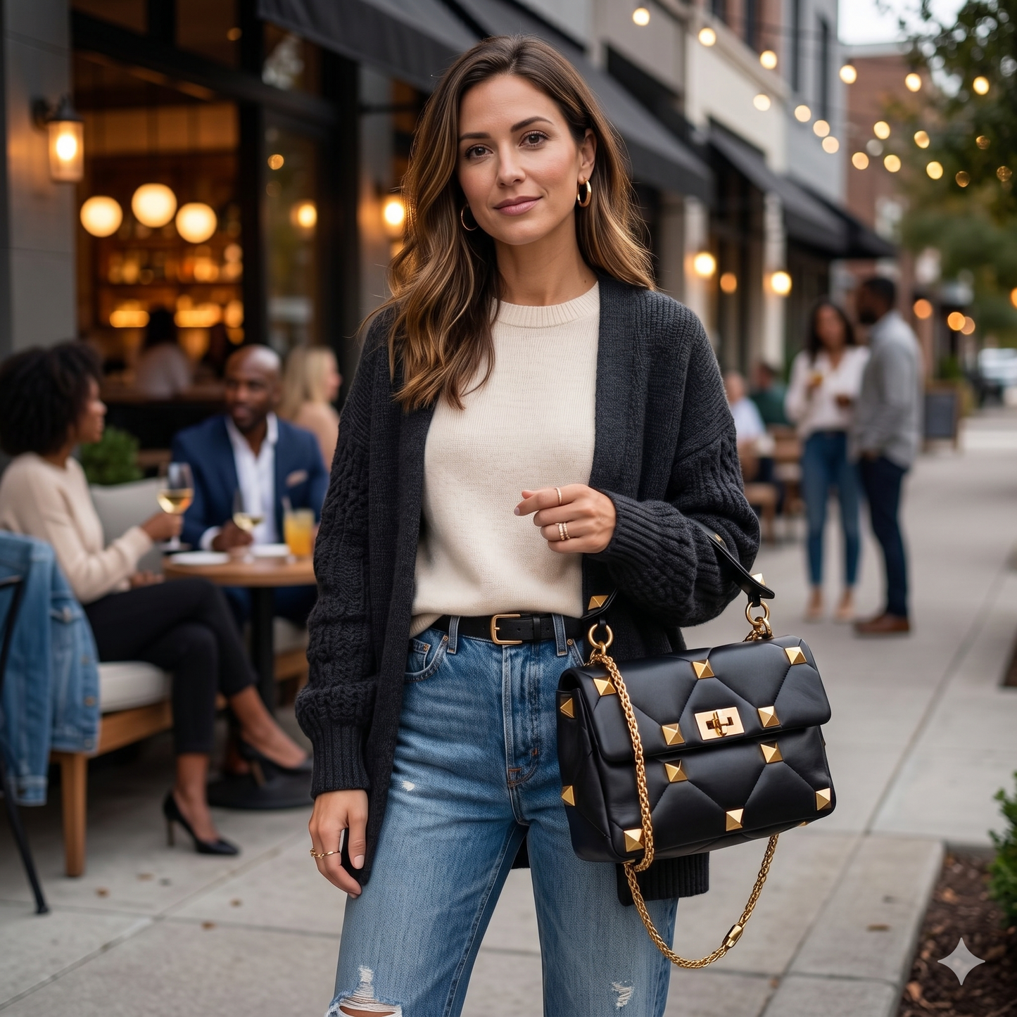 $3550 Valentino Garavani Nappa Large Roman Stud Shoulder Bag Black