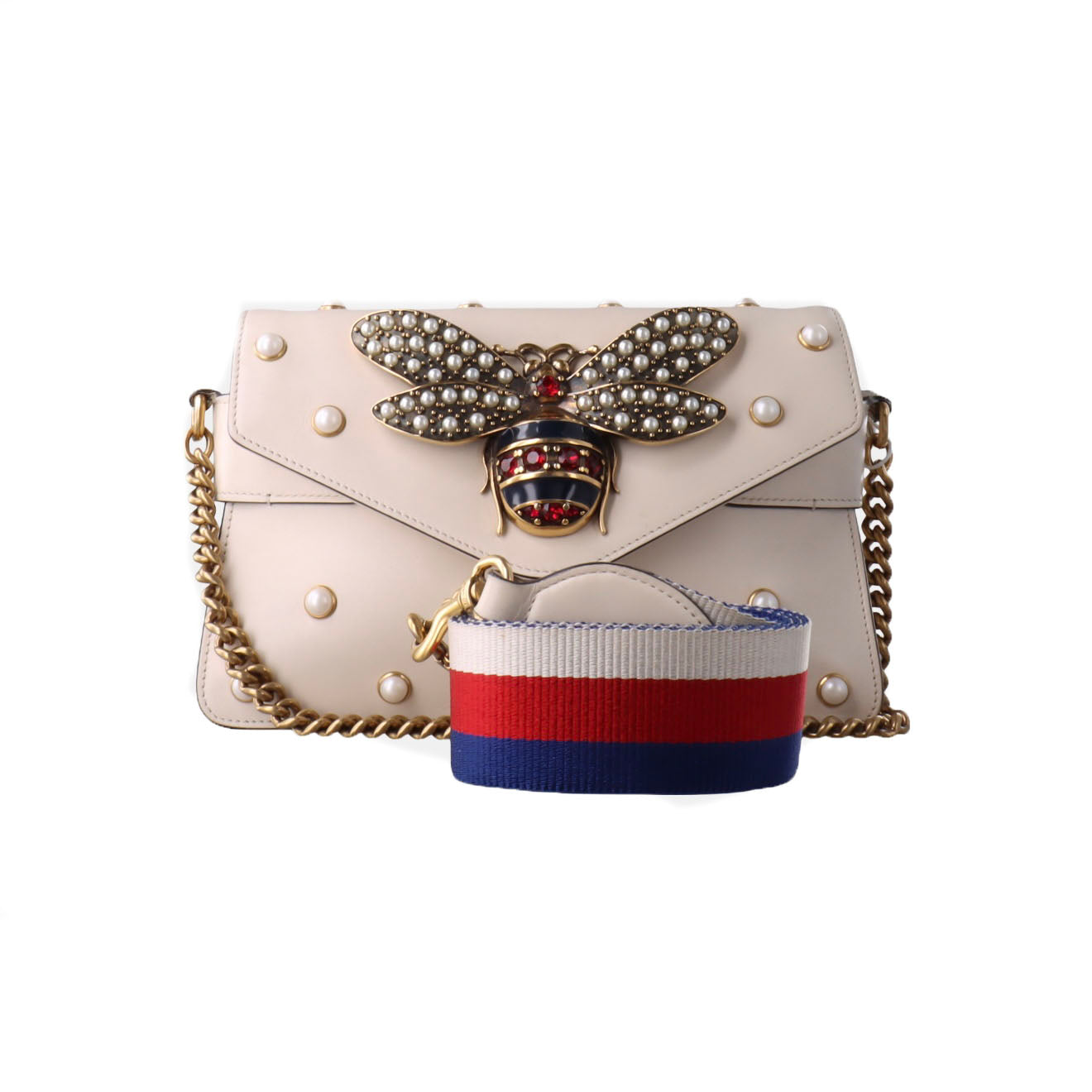 PRE-ORDER  Gucci  Nappa Pearl Studded Mini Queen Margaret Broadway Shoulder Bag Mystic White