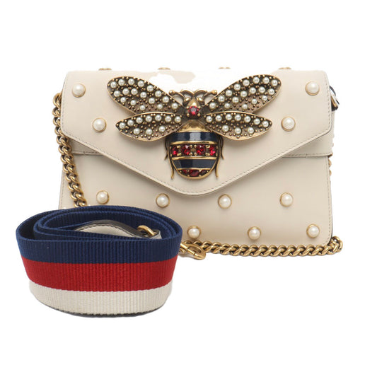 PRE-ORDER  Gucci  Nappa Pearl Studded Mini Queen Margaret Broadway Shoulder Bag Mystic White