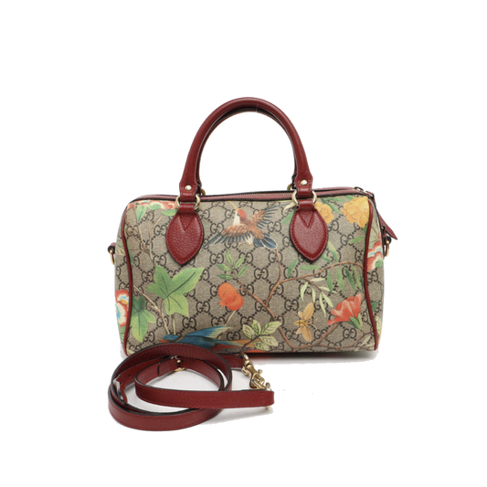 Gucci GG Supreme Monogram Tian Small Boston Beige Multicolor Red Doctors Satchel