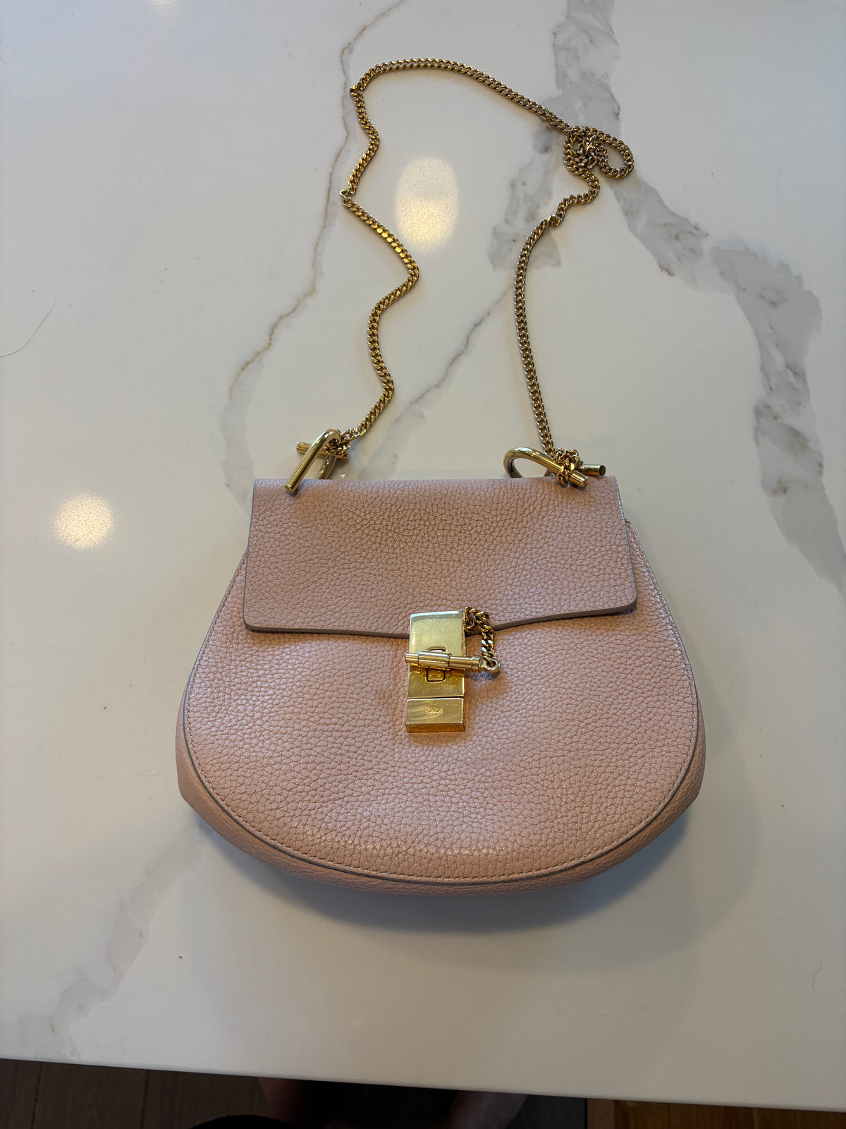 $720 CHLOE Drew Small Leather Chain Shoulder Bag Pink CONSIGNMENT 10021507