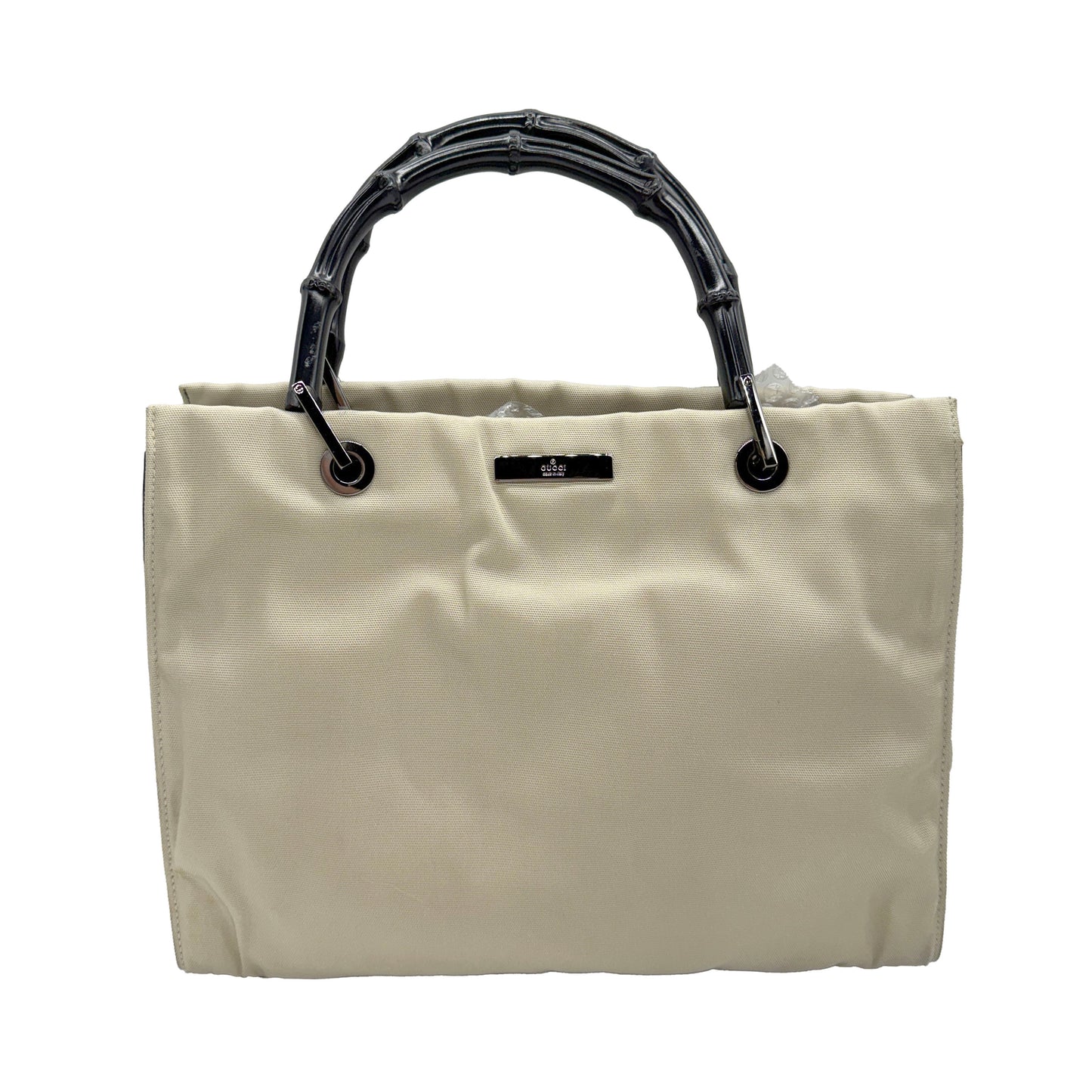 CONSIGNMENT Gucci Bamboo Shoulder Bag Beige Nylon