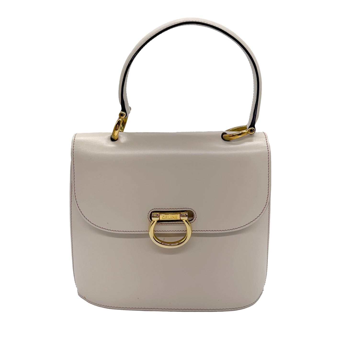 CONSIGNMENT CELINE Flap Ring Handbag Beige Women's Leather CELINE