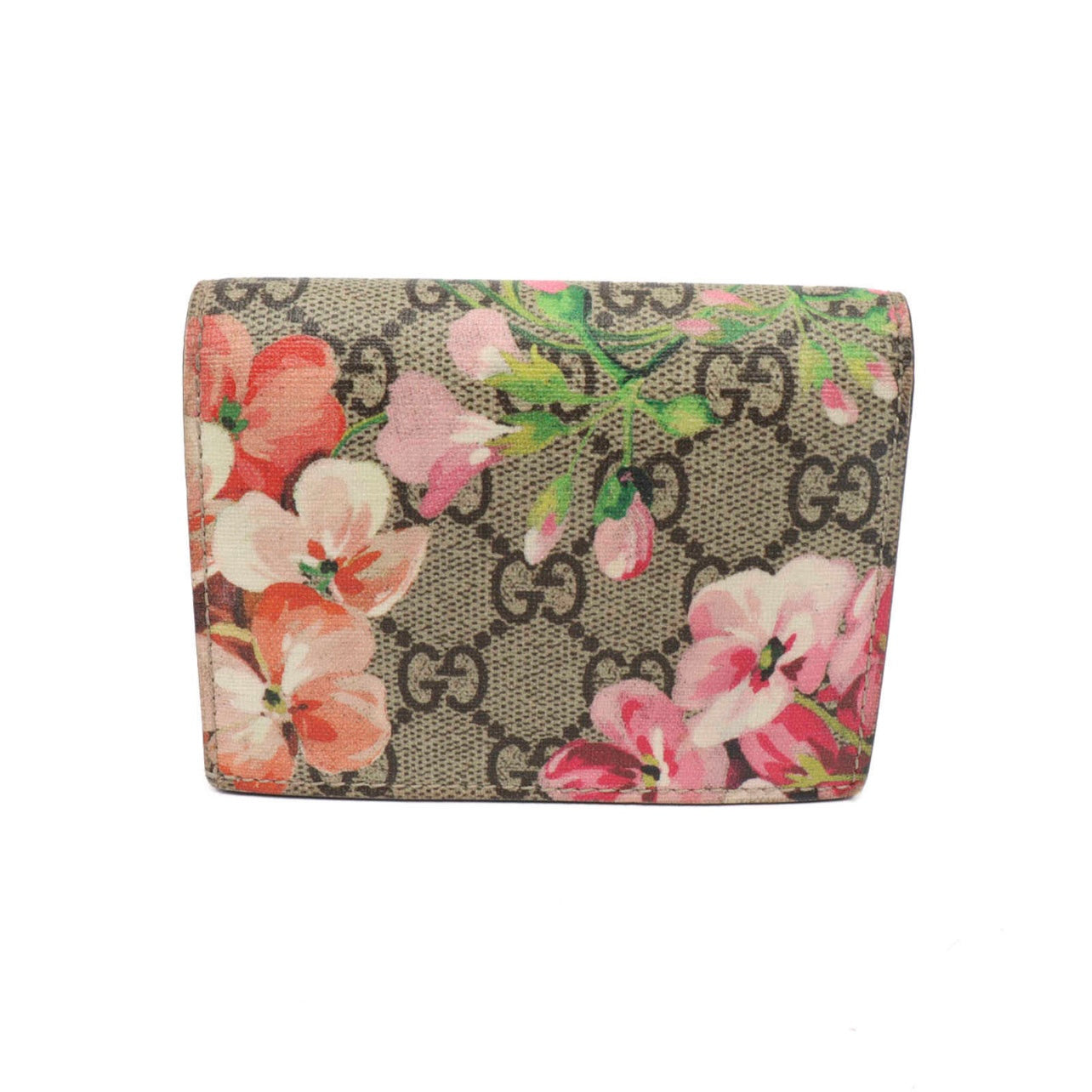 Gucci GG Supreme Monogram Blooms Card Case Beige Multicolor Dry Rose