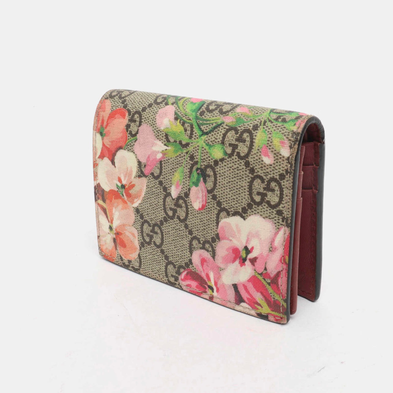 Gucci GG Supreme Monogram Blooms Card Case Beige Multicolor Dry Rose