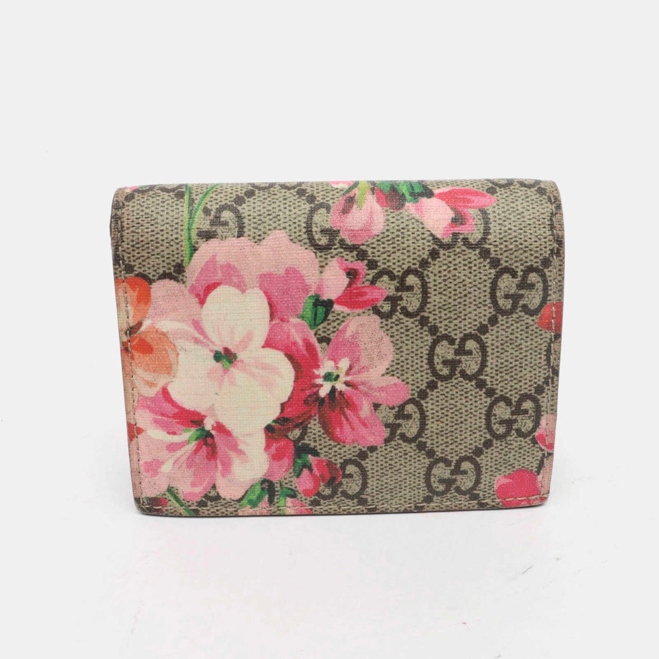 Gucci GG Supreme Monogram Blooms Card Case Beige Multicolor Dry Rose