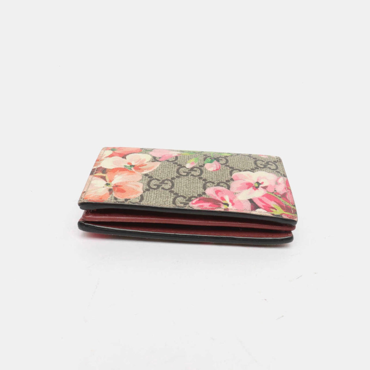 Gucci GG Supreme Monogram Blooms Card Case Beige Multicolor Dry Rose