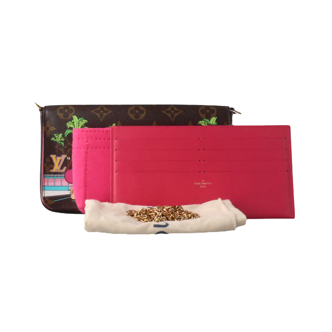 LOUIS VUITTON  Monogram 2021 Christmas Animation Hollywood Pochette Felicie Chain Wallet Fuchsia