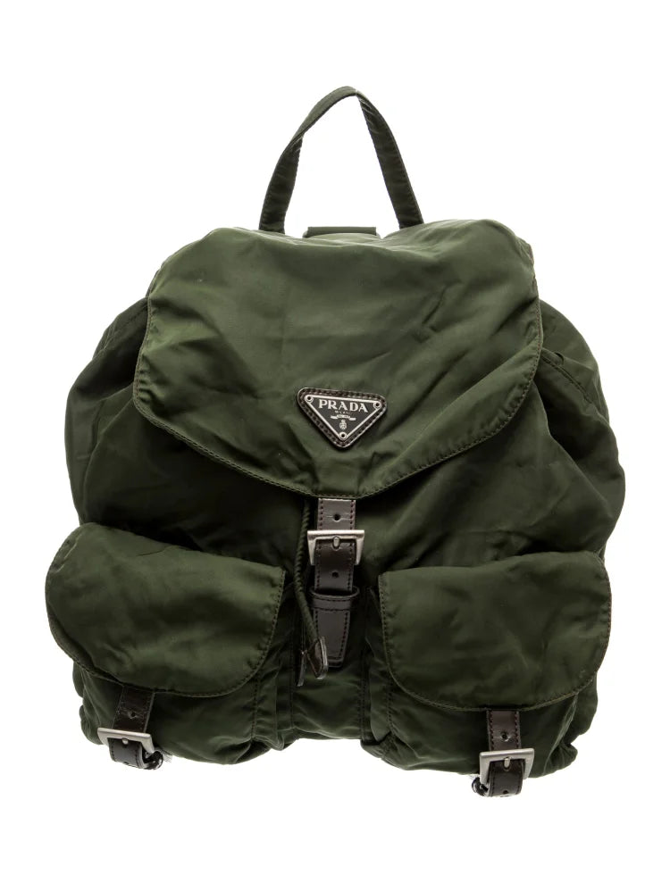 $1550 PRADA Vela Tessuto Nylon Pocket Backpack Army Green CONSIGNMENT
