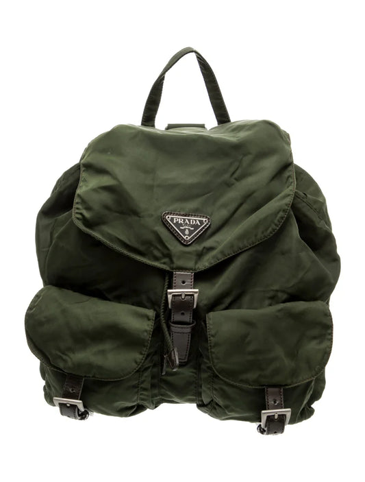 $1550 PRADA Vela Tessuto Nylon Pocket Backpack Army Green CONSIGNMENT