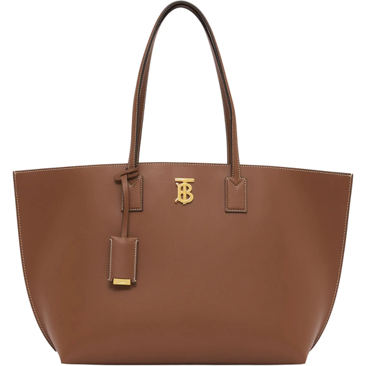 NEW Burberry Medium Soft TB Monogram Leather Tote Tan Brown