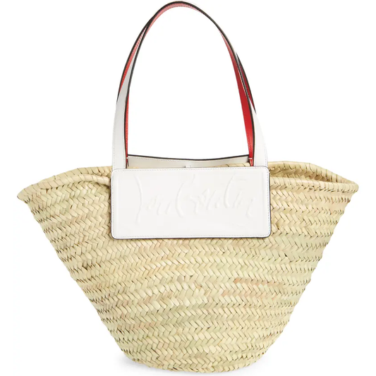 NEW Christian Louboutin Loubishore Logo Straw Tote White