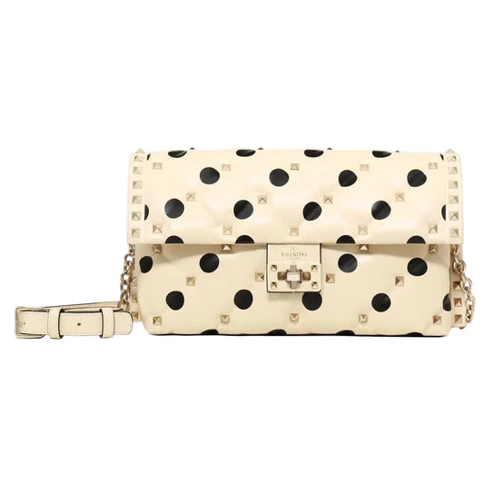 $2995 VALENTINO Lambskin Polka Dot Rockstud Candystud Shoulder Bag Light Ivory CONSIGNMENT 10021273