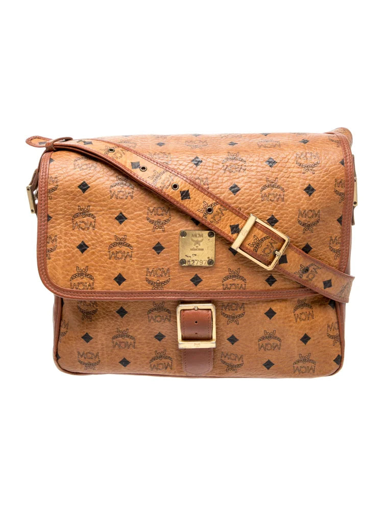 $980 MCM Visetos Flap Messenger Bag Cognac CONSIGNMENT