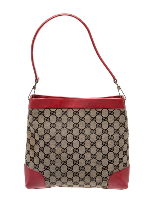 $980 GUCCI GG Canvas Leather Shoulder Bag Red CONSIGNMENT 10021272