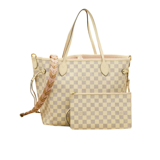 LOUIS VUITTON Damier Azur Braided Neverfull MM Pink