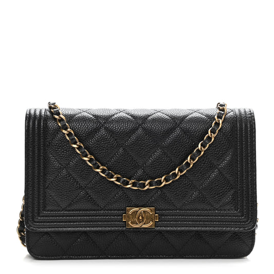 Chanel Caviar Quilted Boy Wallet On Chain WOC Black