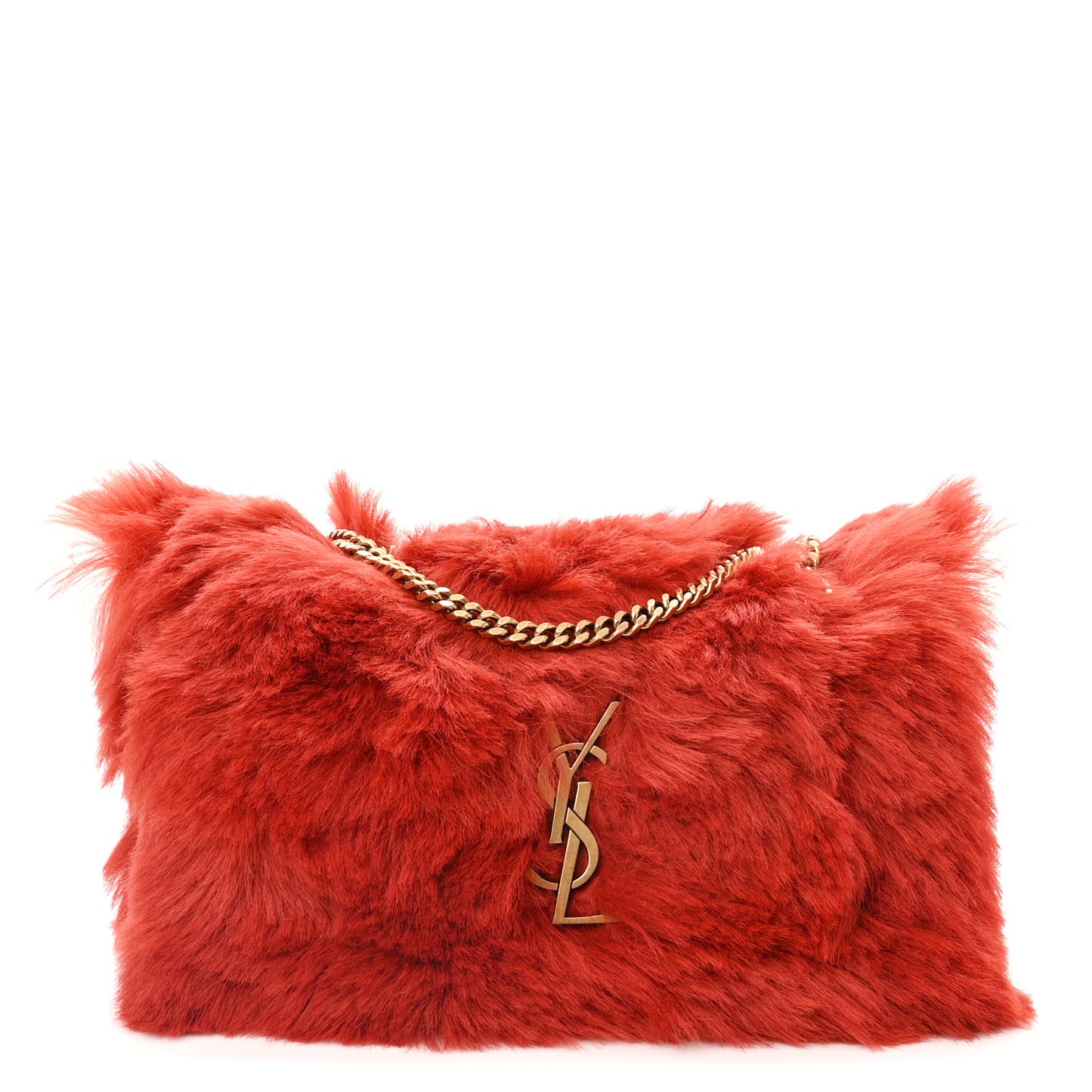 Saint Laurent  Suede Fur Small Reversible Monogram Kate Satchel Pavot Rouge