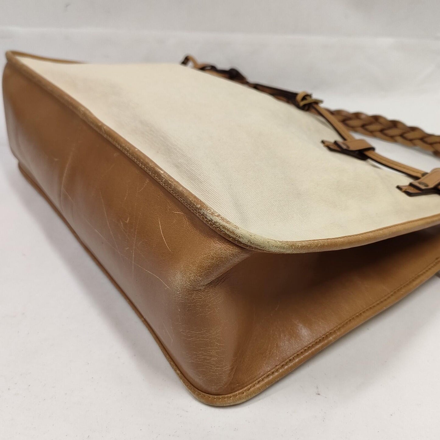 $1490 GUCCI Canvas Braided Handle Large Tote Beige
