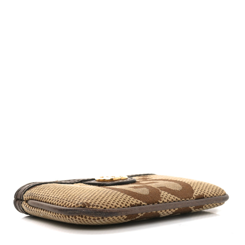 $450 Gucci Monogram Jumbo GG Textured Dollar Calfskin Ophidia Key Case Camel Ebony New Acero