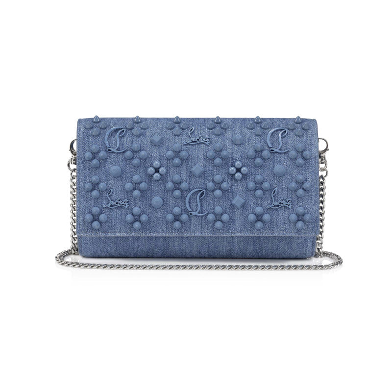 Christian Louboutin Calfskin Spikes Loubinthesky Paloma Clutch Blue Jean