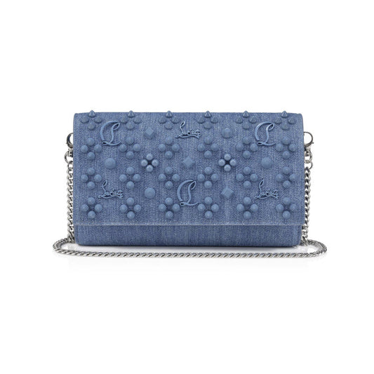 Christian Louboutin Calfskin Spikes Loubinthesky Paloma Clutch Blue Jean