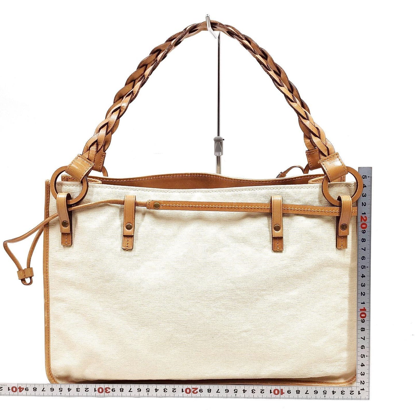 $1490 GUCCI Canvas Braided Handle Large Tote Beige