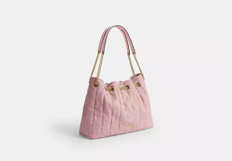 $375 NWT COACH Evelyn Shoulder Bag In Loved Denim With Quilting And Charm CONSIGNMENT