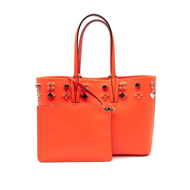 NEW Christian Louboutin Small Cabata Studded Orange Leather Tote