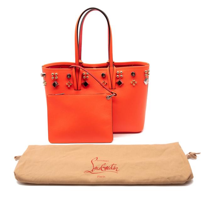 NEW Christian Louboutin Small Cabata Studded Orange Leather Tote