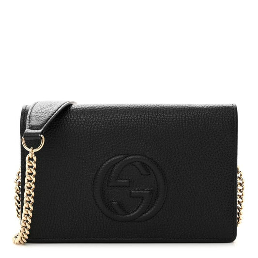 Gucci  Pebbled Calfskin Soho Wallet On Chain Black