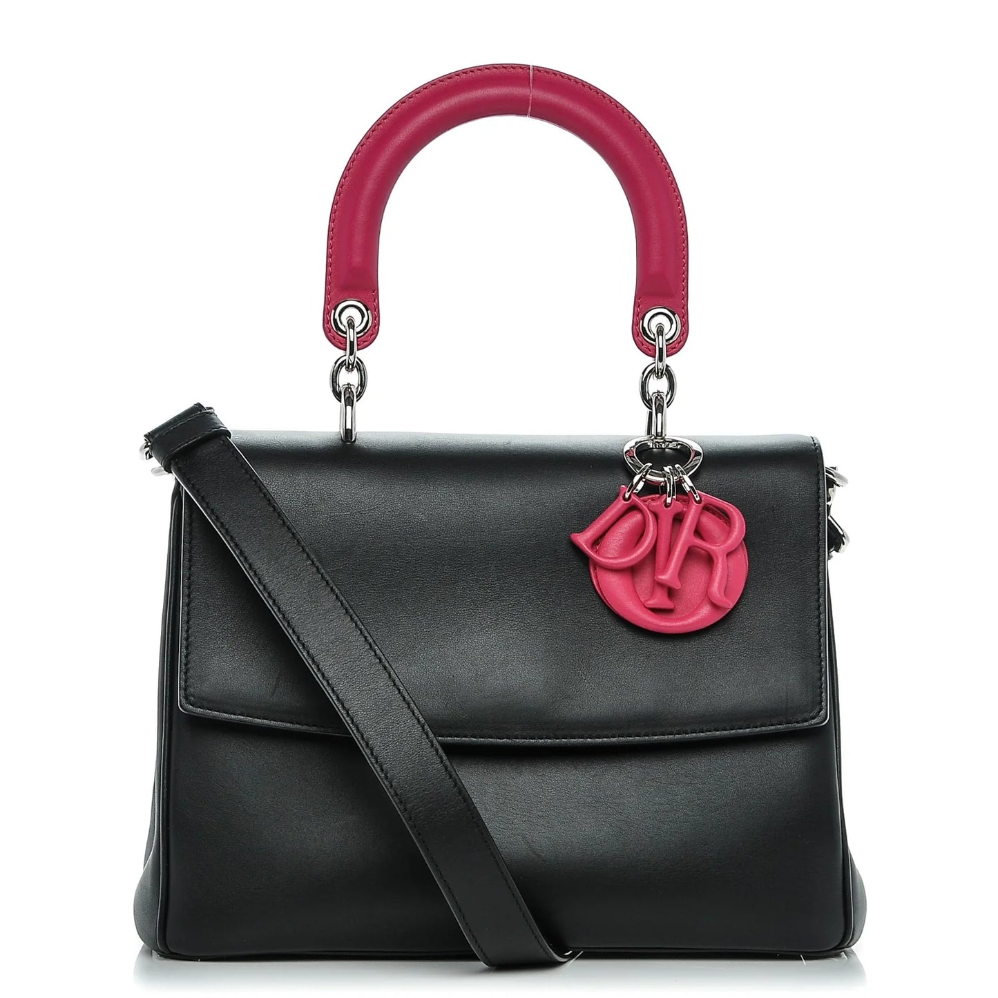 $6100 Christian Dior Smooth Calfskin Small Bi-Color Be Dior Flap Black Pink CONSIGNMET