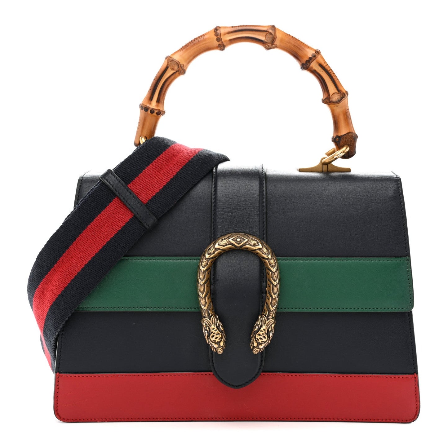 $3500 CONSIGNMENT GUCCI Moon Calfskin Web Medium Dionysus Bamboo Top Handle Bag Blue Emerald Hibiscus Red