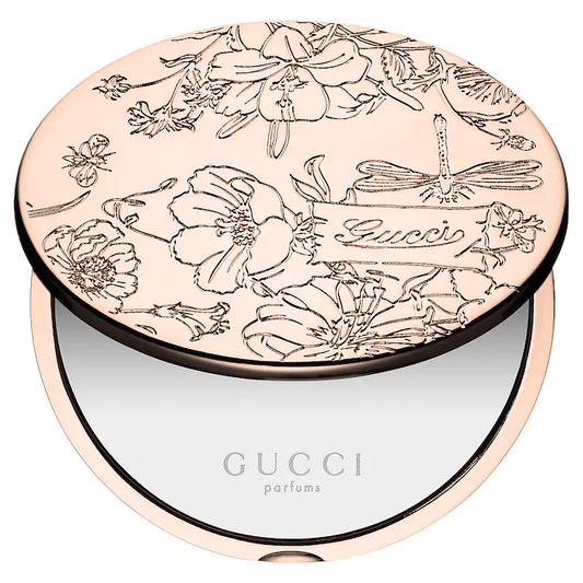 Gucci Cosmetic Monogram Embossed Compact Double Face Pocket Mirror Gold