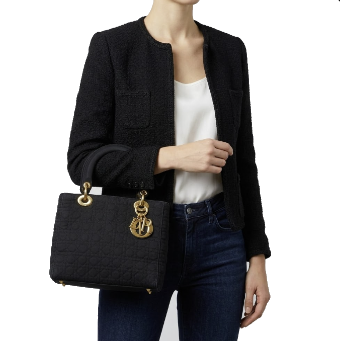 $5100 Dior Nylon Cannage Medium Lady Dior Black
