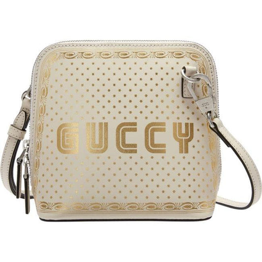 NEW Gucci Logo Moon & Stars White Leather Cross Body Bag