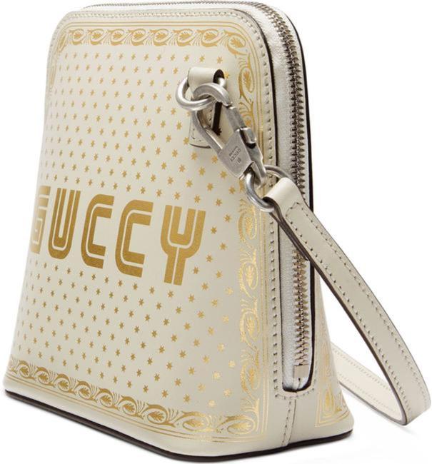 NEW Gucci Logo Moon & Stars White Leather Cross Body Bag