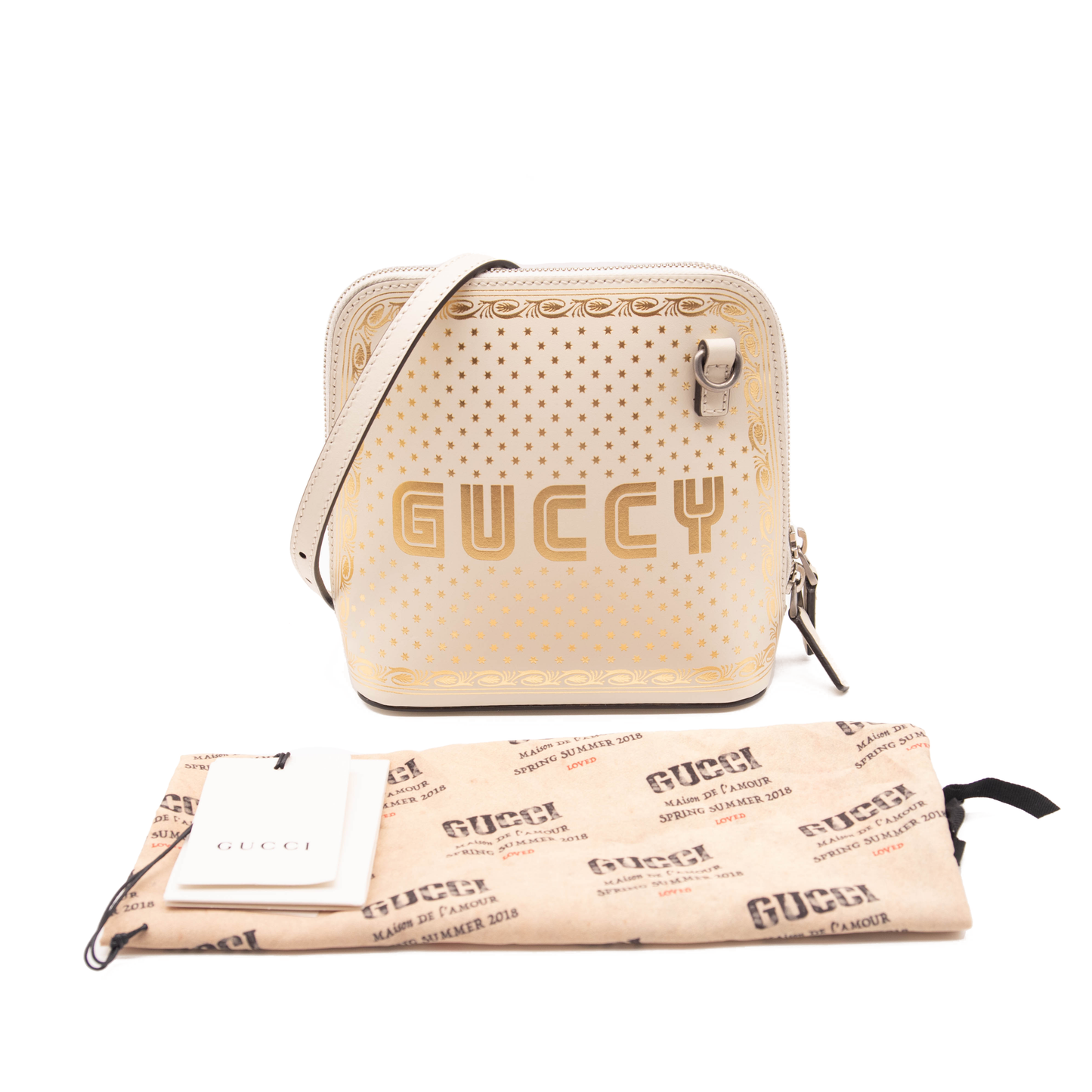 NEW Gucci Logo Moon & Stars White Leather Cross Body Bag