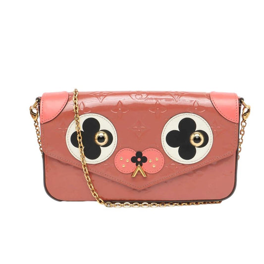 Louis Vuitton Vernis Valentine Dog Pochette Felicie Chain Wallet Pink