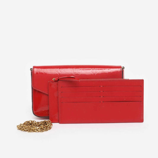 Louis Vuitton Vernis Felicie Pochette Chain Wallet Cherry