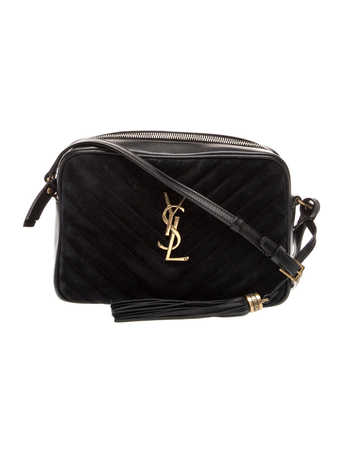 $1690 Saint Laurent Suede Matelasse Monogram Lou Camera Bag Black