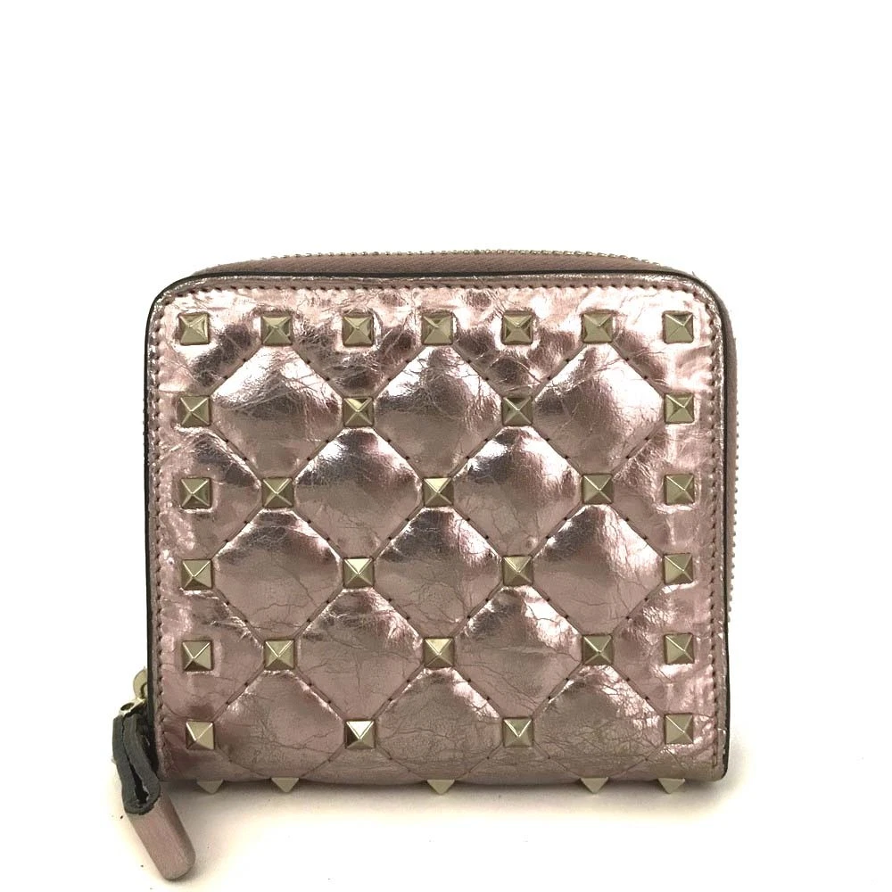 VALENTINO Garavani Rock Studs Leather Bifold Wallet Pink/6CF1186